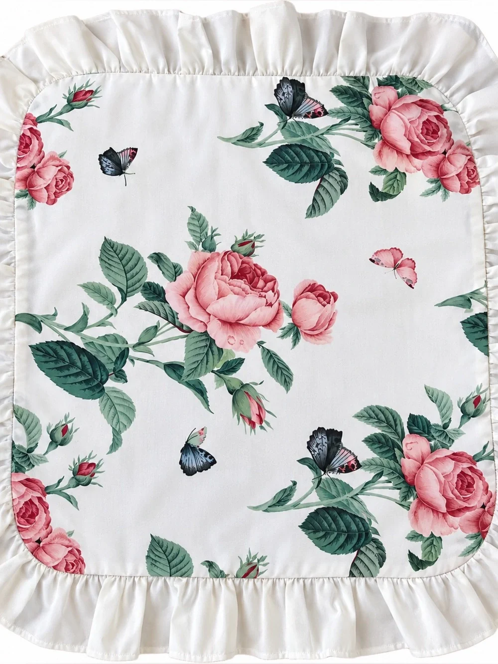 Vintage WestPoint Stevens Rose & Butterfly Ruffled Pillow Shams Pair